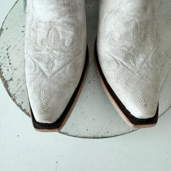 Lane LEXINGTON Women Cowboy Bootie 9 White Leather Western Cowgirl Short Boots - Picture 6 of 12